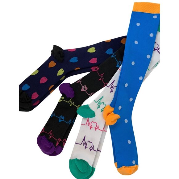 4 Pair Knee-High Compression Socks L/XL Colorful Adult Medical Nursing N10109 - Picture 1 of 3